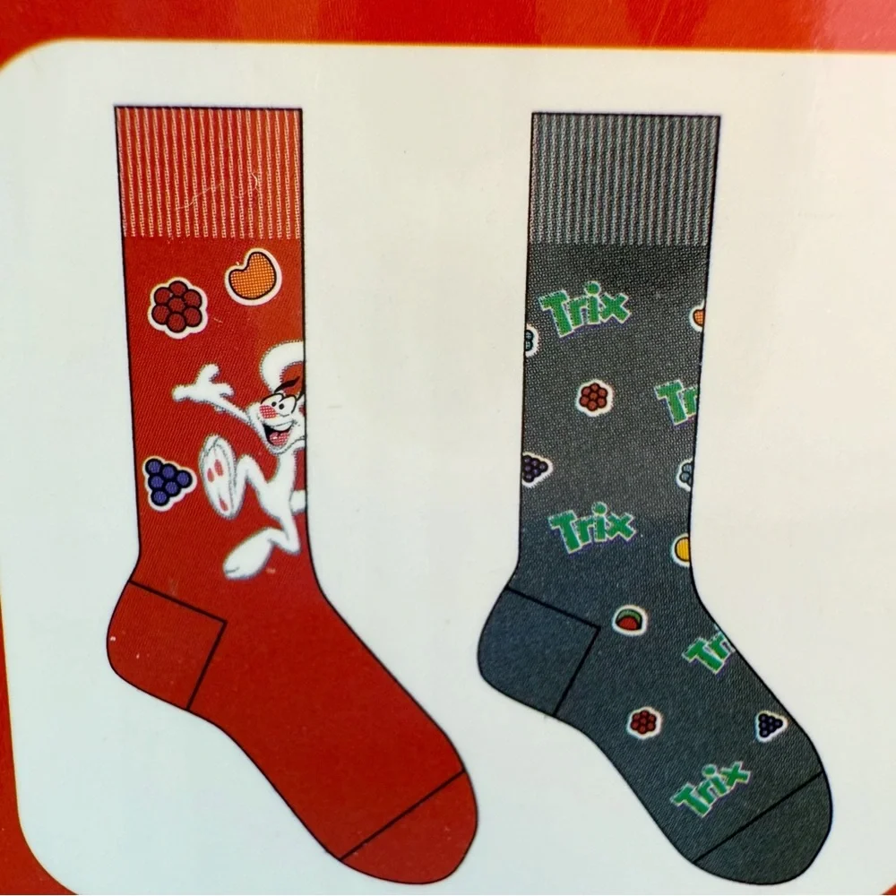 Trix Cereal Crew Socks Mens Rabbit Fruit Colorful Novelty Gift Set Red Gray